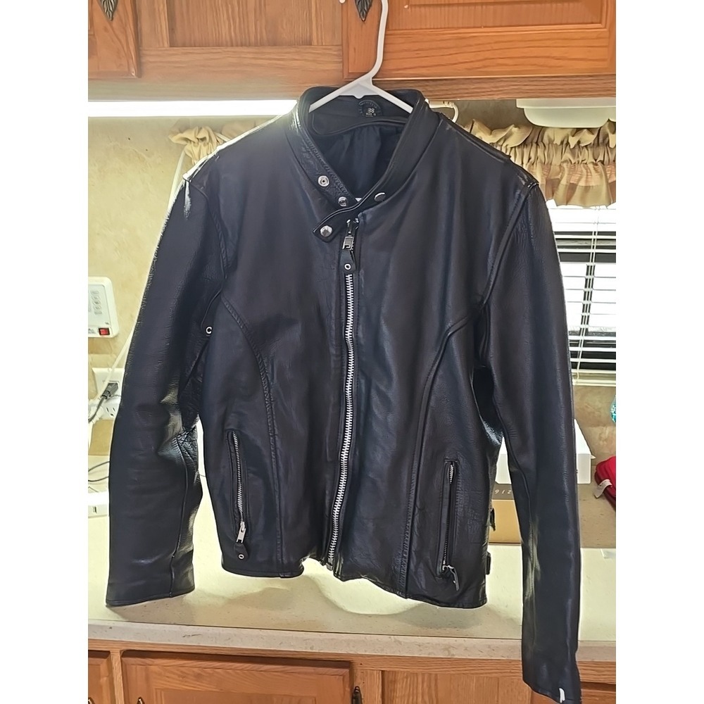 Street & Steel Scooter‎ Moto Jacket Black Leather Pockets Size 38 Men's